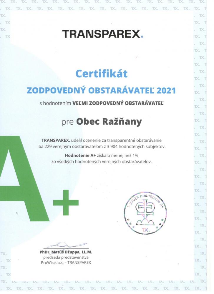 Certifikát zodpovedný obstarávateľ 2021